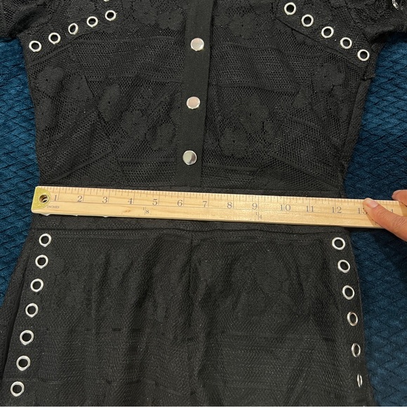 Maje Black Lace Silver Grommet Details Snap Front Collared Romper Size XS - Picture 15 of 16